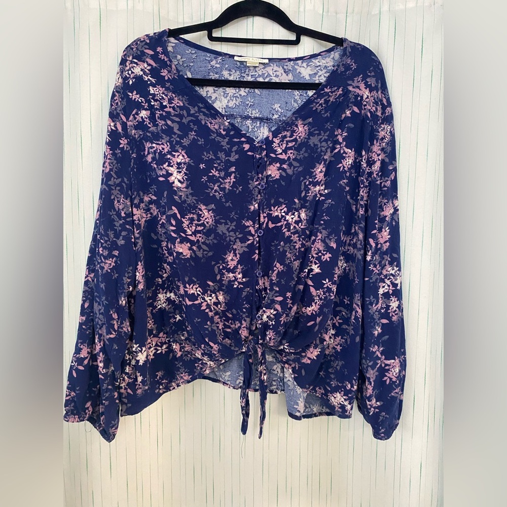 Cooper & Ella Navy and Pink Floral Blouse